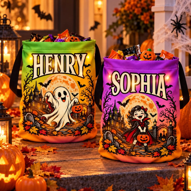 Custom LED Light Bucket Bag - Personalized Halloween Birthday Gifts For Kids - Boos, Treats And Glows