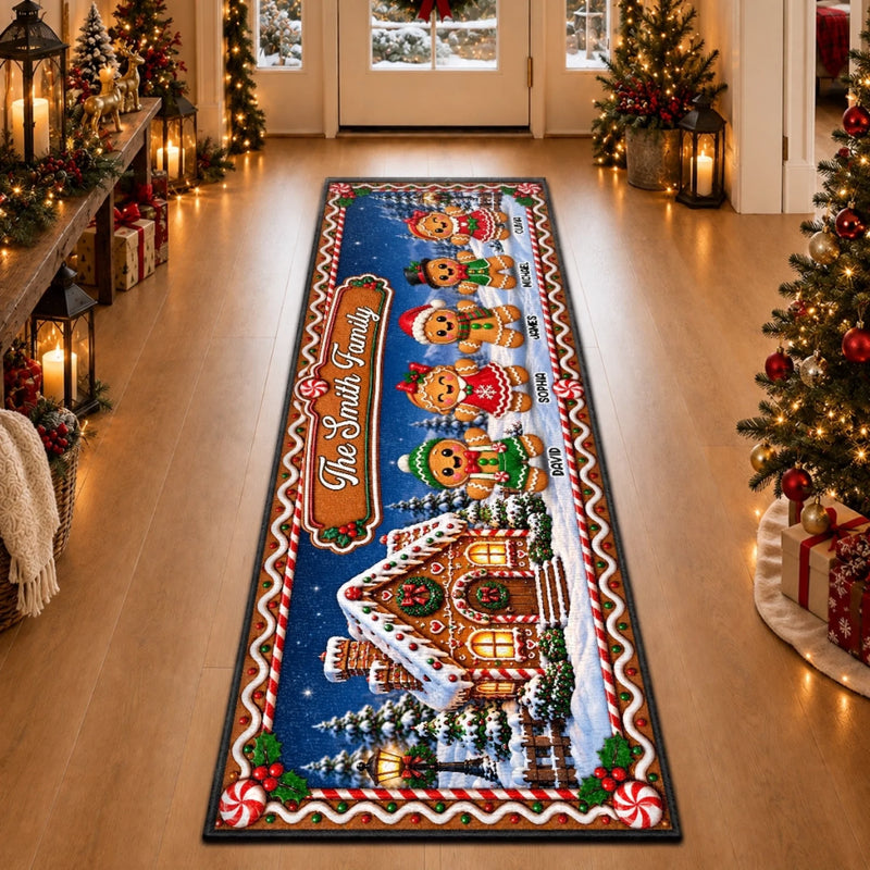 Custom Gingerbread Runner Rug - Personalized Christmas Birthday Gifts For Grandma, Grandpa - Baking Memories Together