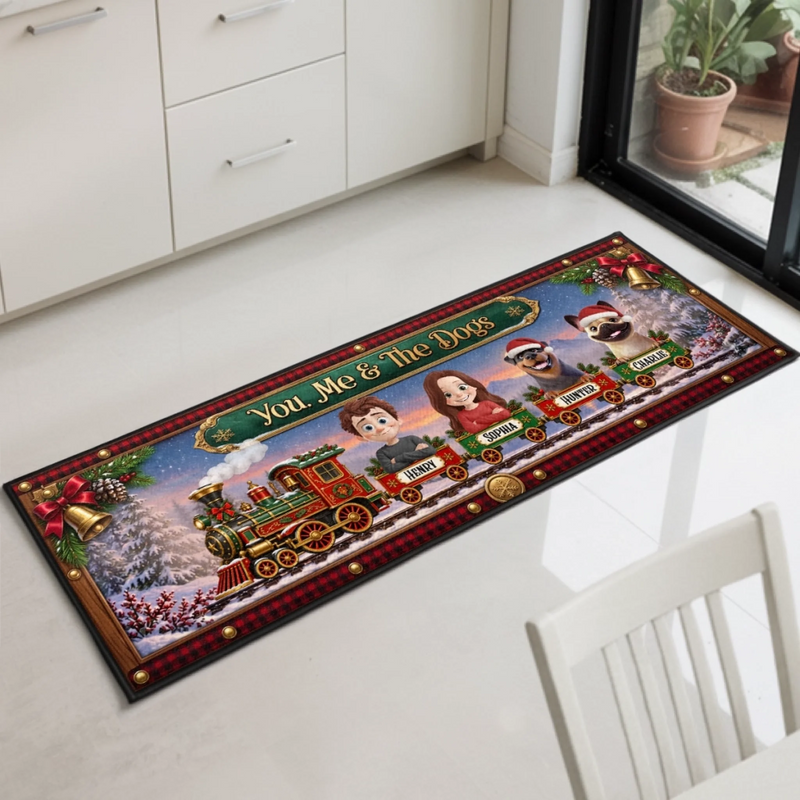 Custom Runner Rug - Personalized Anniversary Christmas Wedding Gifts For Husband And Wife, Dog Cat Lovers - Pure Xmas Furmily Joy