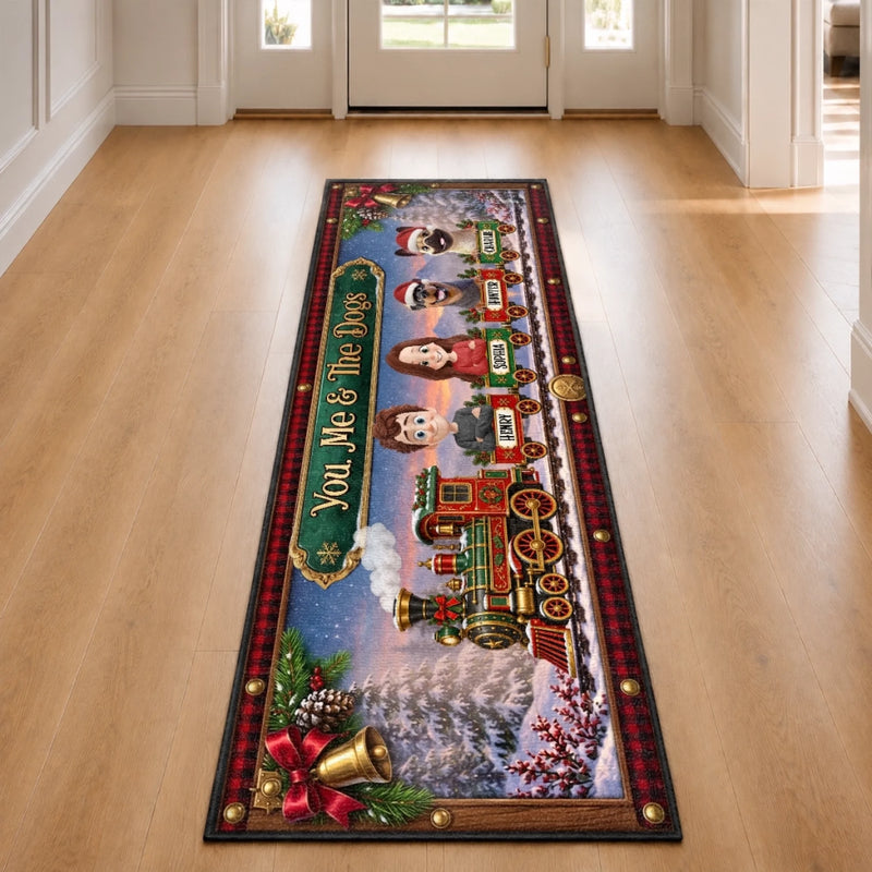 Custom Runner Rug - Personalized Anniversary Christmas Wedding Gifts For Husband And Wife, Dog Cat Lovers - Pure Xmas Furmily Joy
