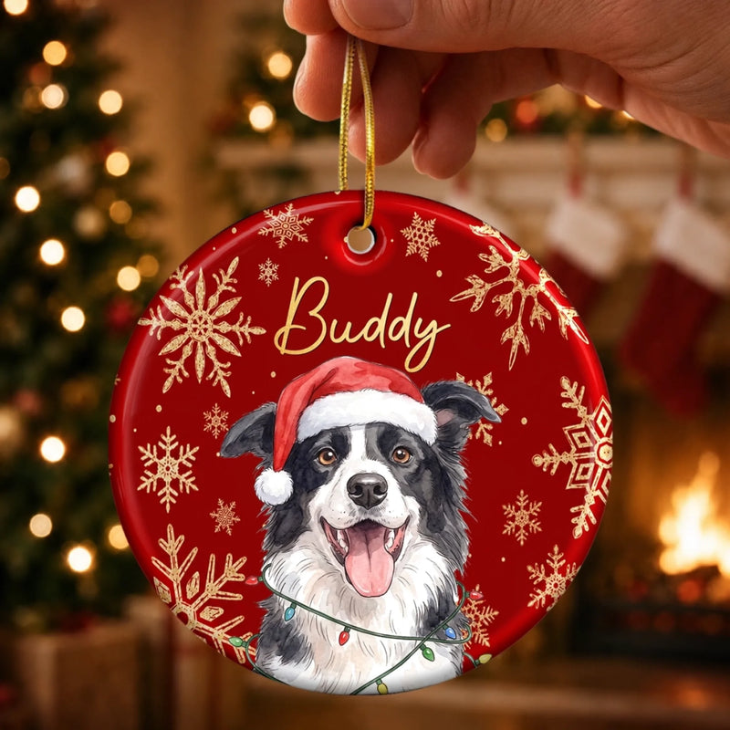 Custom Photo Ceramic Ornament - Personalized Christmas Birthday Gifts For Dog Cat Lovers, Dog Dad And Mom, Cat Owners - Merry Christmas, Happy Paws
