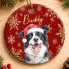Custom Photo Ceramic Ornament - Personalized Christmas Birthday Gifts For Dog Cat Lovers, Dog Dad And Mom, Cat Owners - Merry Christmas, Happy Paws