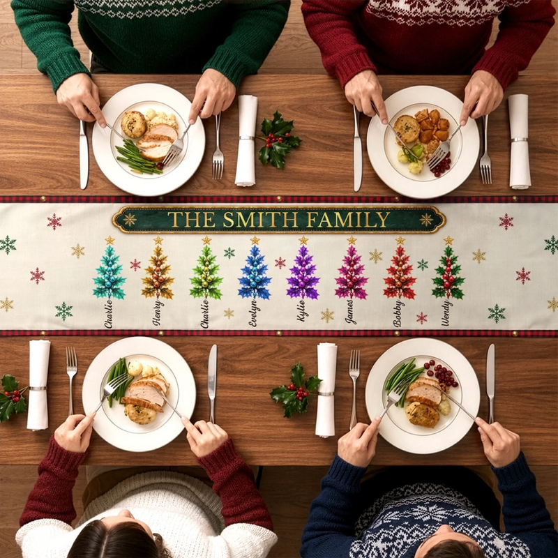 Custom Table Runner - Personalized Christmas Birthday Gifts For Mom, Dad, Brother, Sister - Our Holiday Story Continues