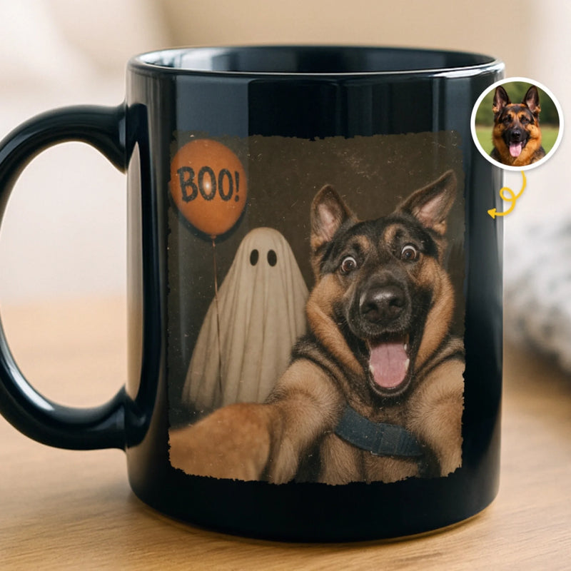 Custom Photo Funny Black Mug - Personalized Halloween Birthday Gifts For Dog Cat Lovers, Dog Dad And Mom, Cat Owners - Boos, Brews And Barks