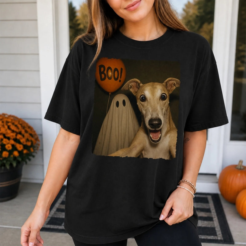 Custom Photo Funny Dog Selfie With Boo T-Shirt - Personalized Halloween Gifts For Dog Cat Lovers, Dog Dad And Mom, Cat Owners - My Pet Says Boo