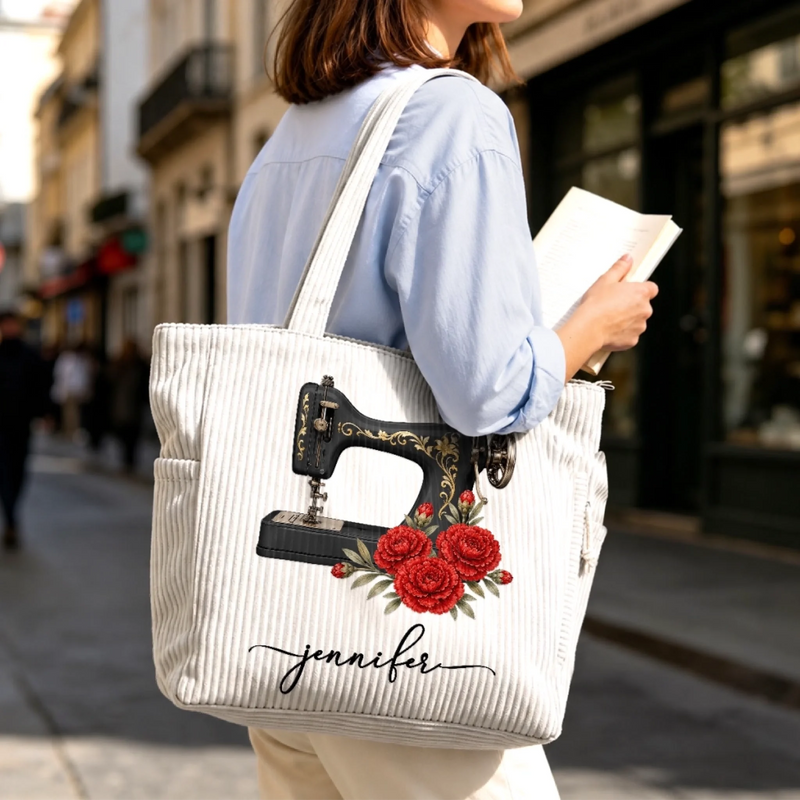 Custom Corduroy Tote Bag - Personalized Birthday Tailor Gifts For Sewer, Seamstress - Sew Much Love