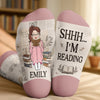 Custom Shh I'm Reading Crew Socks - Personalized Bookish Gifts For Book Lovers, Bookworms, Readers - Happiest Between The Pages