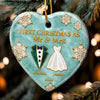 Custom First Christmas Ceramic Ornament - Personalized Anniversary Christmas Wedding Gifts For Husband And Wife, Him And Her - Wrapped In Newlywed Love