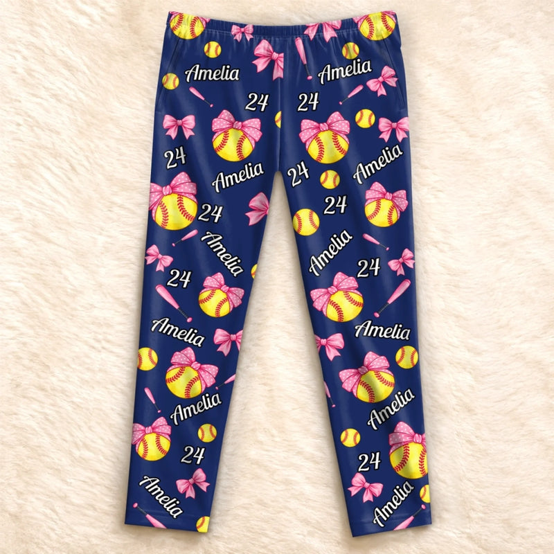 Custom Baseball Pajama Pants - Personalized Christmas Birthday Gifts For Baseball Lovers, Wife, Daughter, Besties, Sisters, Granddaughter, Grandma, Mom, Yourself - Play With Heart