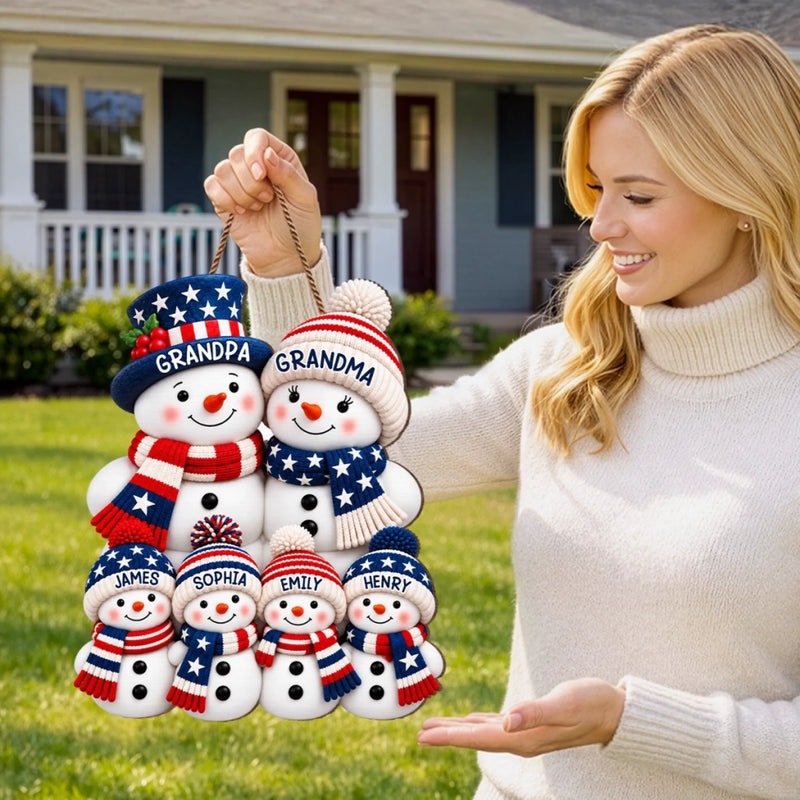 Custom Wood Sign - Personalized America 250th Anniversary Christmas Gifts For Grandma, Grandpa - A House Full Of Snowflakes