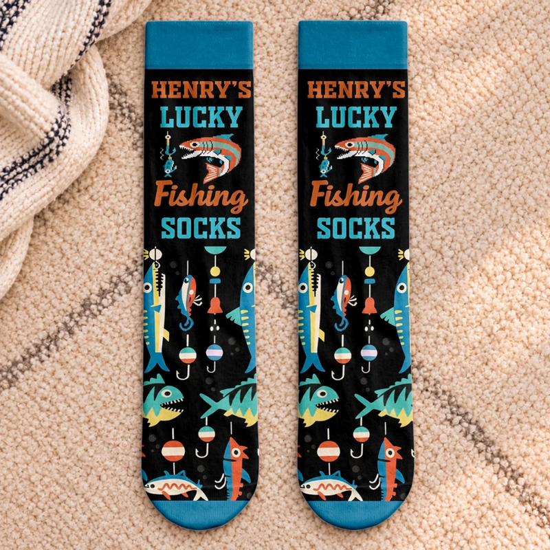 Custom Crew Socks - Personalized Birthday Fishing Gifts For Fisherman, Husband, Son, Grandson, Brother, Grandpa, Dad, Yourself - Just One More Cast Today