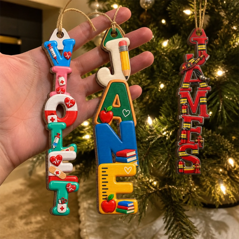 Custom Letter Wooden Ornament - Personalized Christmas Birthday Gifts for Police Officers, Firefighters, Truck Drivers, Nurses, Teachers - Making Spirits Bright At Work