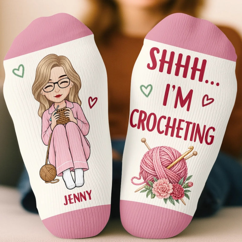 Custom Yarn Crew Socks - Personalized Birthday Gifts For Crochet Knitting Lovers, Crocheters, Knitters, Wife, Daughter, Besties, Sisters, Granddaughter, Grandma, Mom, Yourself - Hooked For Life
