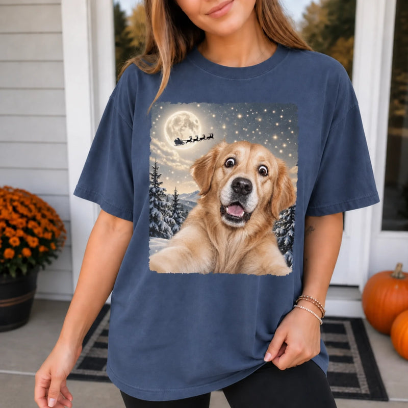 Custom Photo Funny Dog Selfie T-Shirt - Personalized Christmas Gifts For Dog Cat Lovers, Dog Dad And Mom, Cat Owners - Santa, Is That You