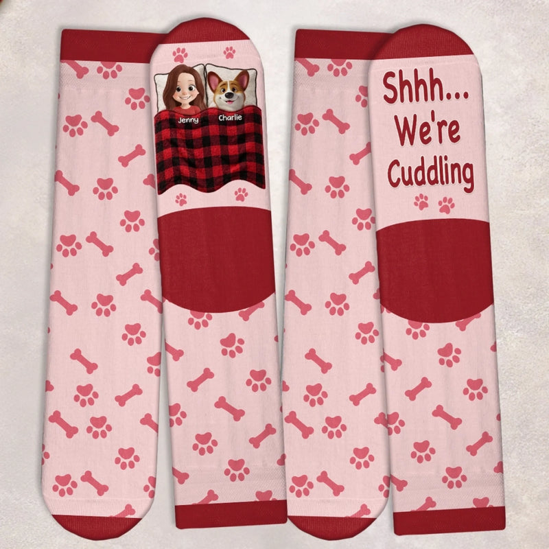 Custom Crew Socks - Personalized Birthday Gifts For Dog Cat Lovers, Dog Dad And Mom, Cat Owners - Snuggles Come Naturally