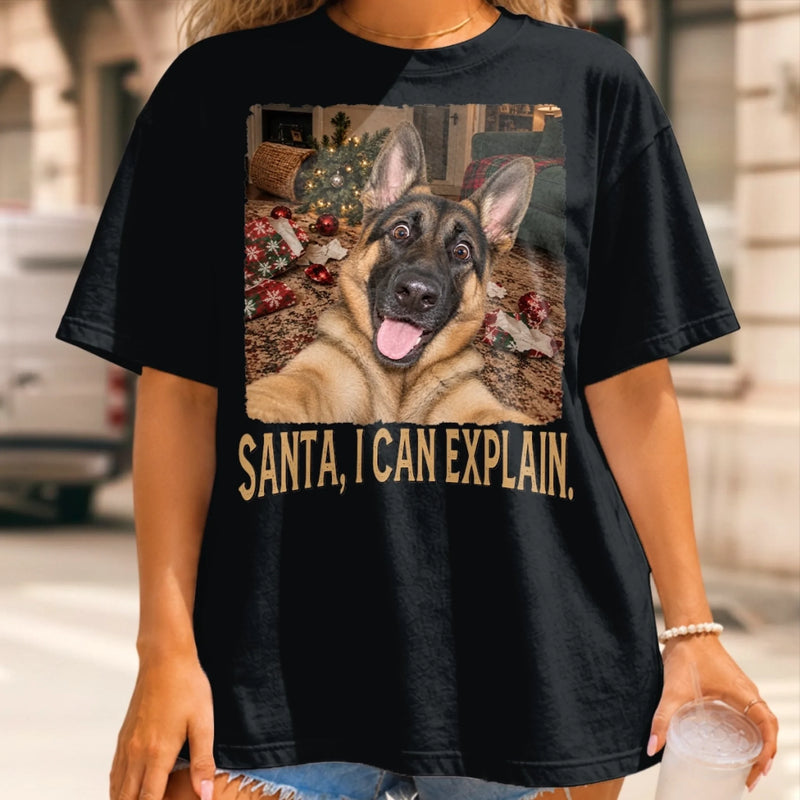 Custom Photo Funny Dog Selfie T-Shirt - Personalized Christmas Gifts For Dog Cat Lovers, Dog Dad And Mom, Cat Owners - Santa I Can Explain