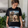 Custom Photo Funny Dog Selfie With Bigfoot T-Rex UFO Comfort T-Shirt - Personalized Birthday Gifts For Dog Cat Lovers, Dog Dad And Mom, Cat Owners - Beam Me Up, Pup