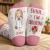 Custom Yarn Crew Socks - Personalized Birthday Gifts For Crochet Knitting Lovers, Crocheters, Knitters, Wife, Daughter, Besties, Sisters, Granddaughter, Grandma, Mom, Yourself - Yarn Is My Happy Place