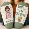Custom Yarn Crew Socks - Personalized Birthday Gifts For Crochet Knitting Lovers, Crocheters, Knitters, Wife, Daughter, Besties, Sisters, Granddaughter, Grandma, Mom, Yourself - Yarn Is My Happy Place