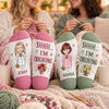 Custom Yarn Crew Socks - Personalized Birthday Gifts For Crochet Knitting Lovers, Crocheters, Knitters, Wife, Daughter, Besties, Sisters, Granddaughter, Grandma, Mom, Yourself - Yarn Is My Happy Place