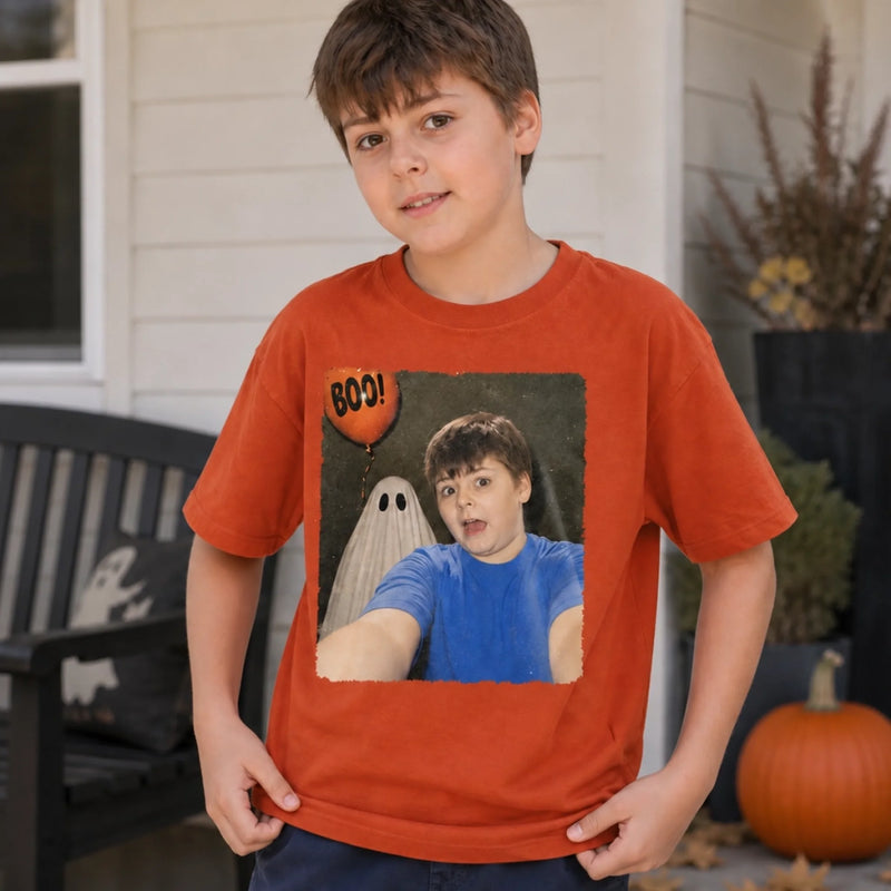 Custom Photo Funny Kid Selfie With Boo Comfort T-Shirt - Personalized Halloween Birthday Gifts For Kids - Creep It Cute, Kiddo
