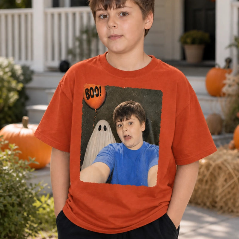 Custom Photo Funny Kid Selfie With Boo Comfort T-Shirt - Personalized Halloween Birthday Gifts For Kids - Creep It Cute, Kiddo