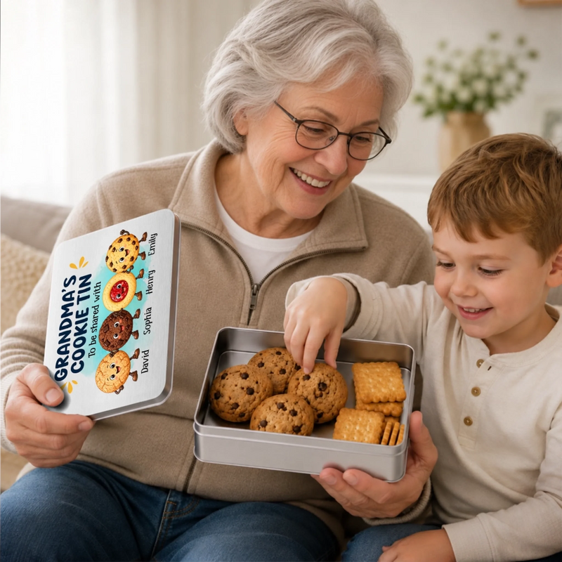 Custom Name Grandma's Cookie Tin Gifts for Grandma - Personalized Metal Tin
