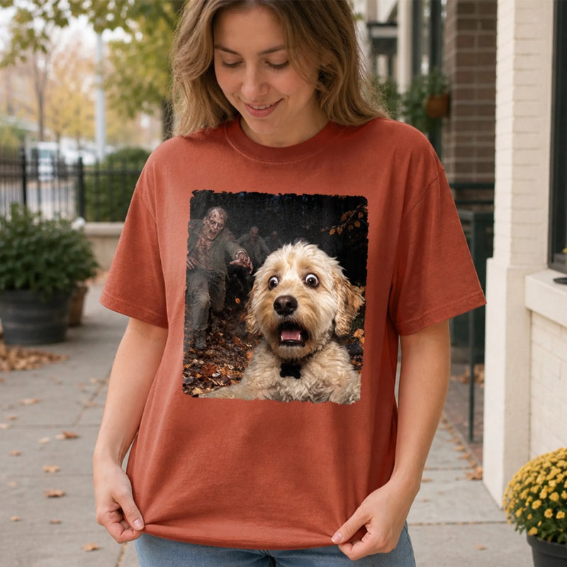 Custom Photo Funny Dog Selfie With Witch Comfort T-Shirt - Personalized Halloween Birthday Gifts For Dog Cat Lovers, Dog Dad And Mom, Cat Owners -  Main Character Witchy Pup