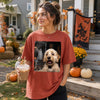 Custom Photo Funny Dog Selfie With Witch Comfort T-Shirt - Personalized Halloween Birthday Gifts For Dog Cat Lovers, Dog Dad And Mom, Cat Owners -  Main Character Witchy Pup