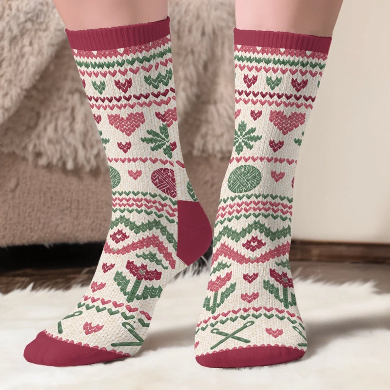 Custom Yarn Crew Socks - Personalized Birthday Gifts For Crochet Knitting Lovers, Crocheters, Knitters, Wife, Daughter, Besties, Sisters, Granddaughter, Grandma, Mom, Yourself - Crafting All Day