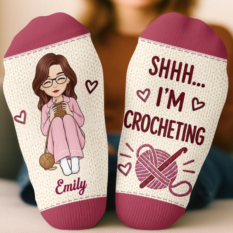 Custom Yarn Crew Socks - Personalized Birthday Gifts For Crochet Knitting Lovers, Crocheters, Knitters, Wife, Daughter, Besties, Sisters, Granddaughter, Grandma, Mom, Yourself - Crafting All Day