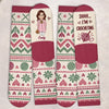 Custom Yarn Crew Socks - Personalized Birthday Gifts For Crochet Knitting Lovers, Crocheters, Knitters, Wife, Daughter, Besties, Sisters, Granddaughter, Grandma, Mom, Yourself - Crafting All Day