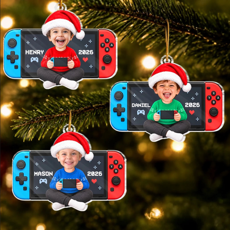 Custom Photo Little Gamer Acrylic Ornament - Personalized Christmas Birthday Gifts For Kids - Level Up The Holidays