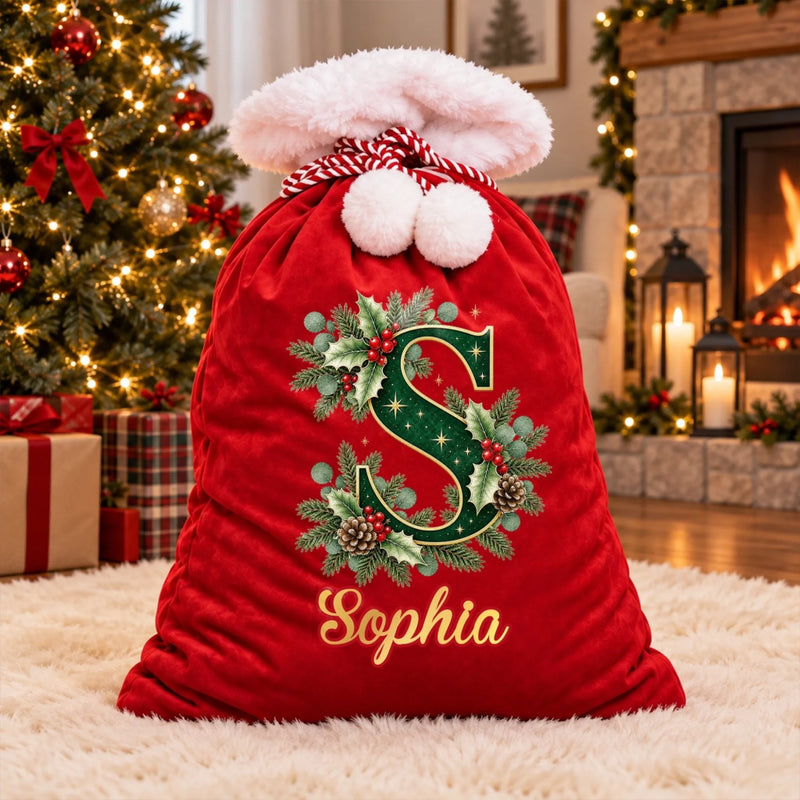 Custom Velvet Pom-Pom Sack - Personalized Christmas Birthday Gifts For Mom, Dad, Brother, Sister - Merry Mood Activated