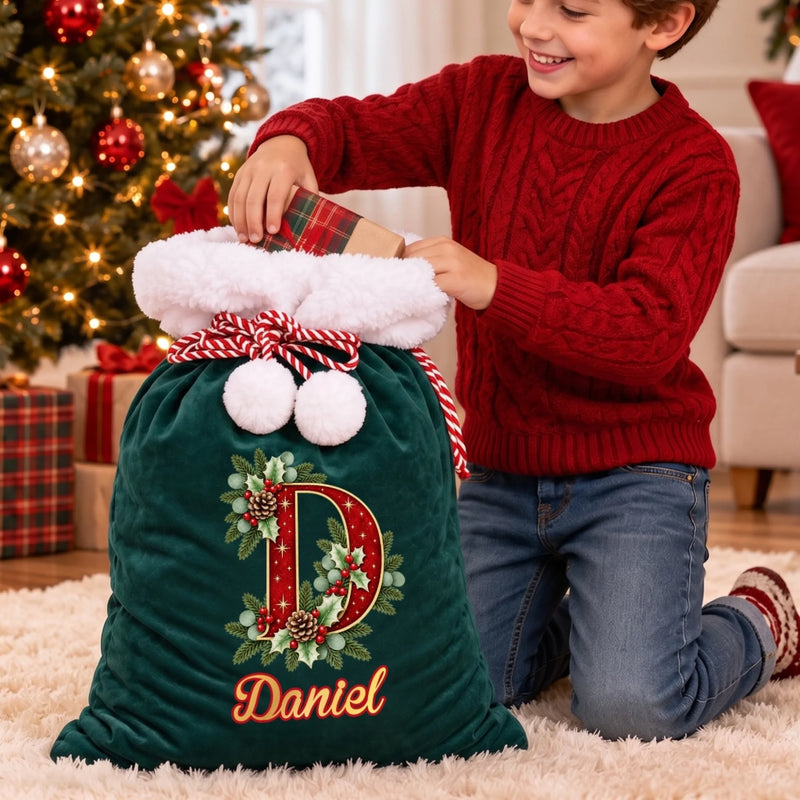 Custom Velvet Pom-Pom Sack - Personalized Christmas Birthday Gifts For Mom, Dad, Brother, Sister - Merry Mood Activated