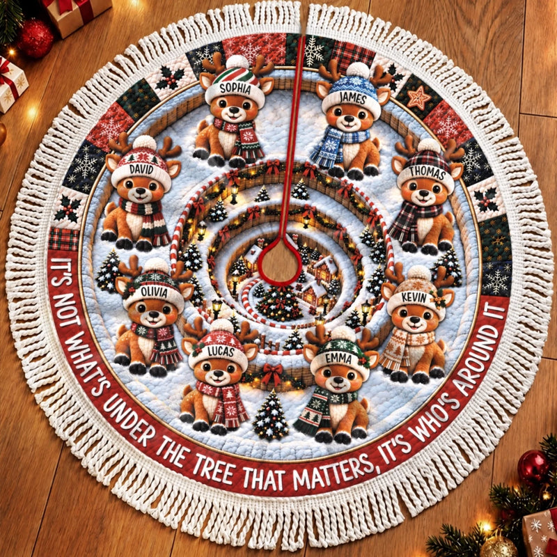 Custom Reindeer Tree Skirt - Personalized Christmas Birthday Gifts For Mom, Dad, Brother, Sister - Our Little Reindeer Family