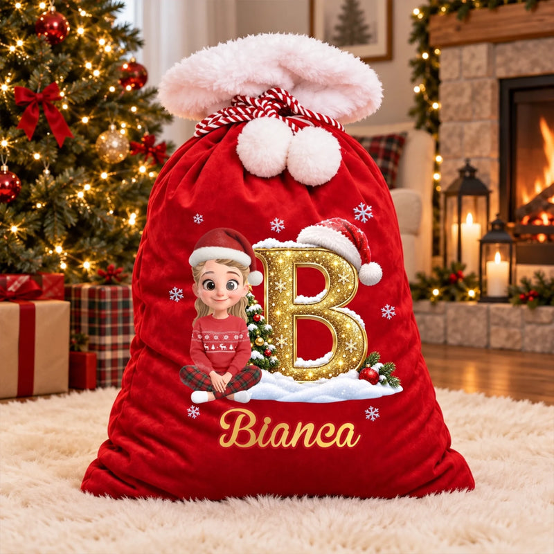 Custom Velvet Pom-Pom Sack - Personalized Christmas Birthday Gifts For Mom, Dad, Brother, Sister - Merry Hearts Together