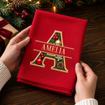 Custom Monogram Cotton Napkin - Personalized Christmas Birthday Gifts For Mom, Dad, Brother, Sister - Evergreen Gold Monogram