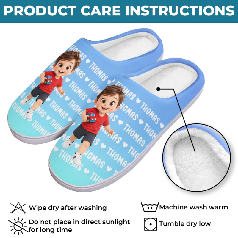 Custom Photo Fluffy Slippers - Personalized Christmas Birthday Gifts For Kids - Little Feet, Big Love