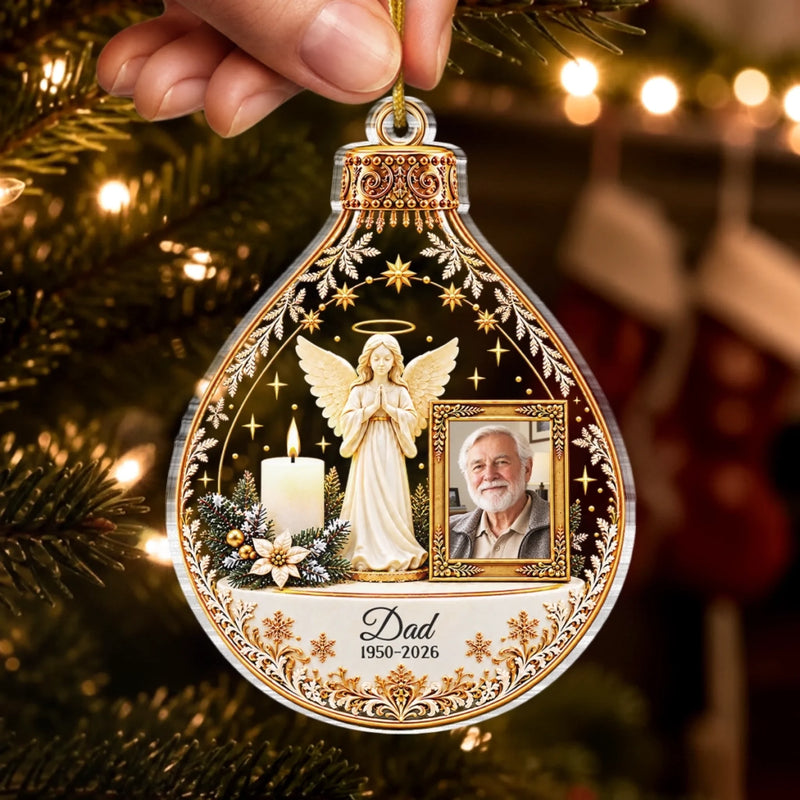 Custom Photo Acrylic Ornament - Personalized Christmas Memorial Sympathy Gifts For Loss Of Mom, Dad - Peaceful Rest In Angel Wings