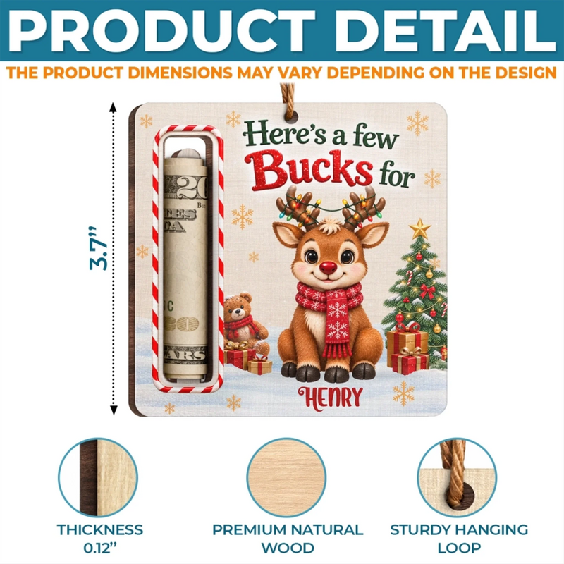 Custom Wooden Money Holder Ornament - Personalized Christmas Birthday Gifts For Kids - Merry Little Buck