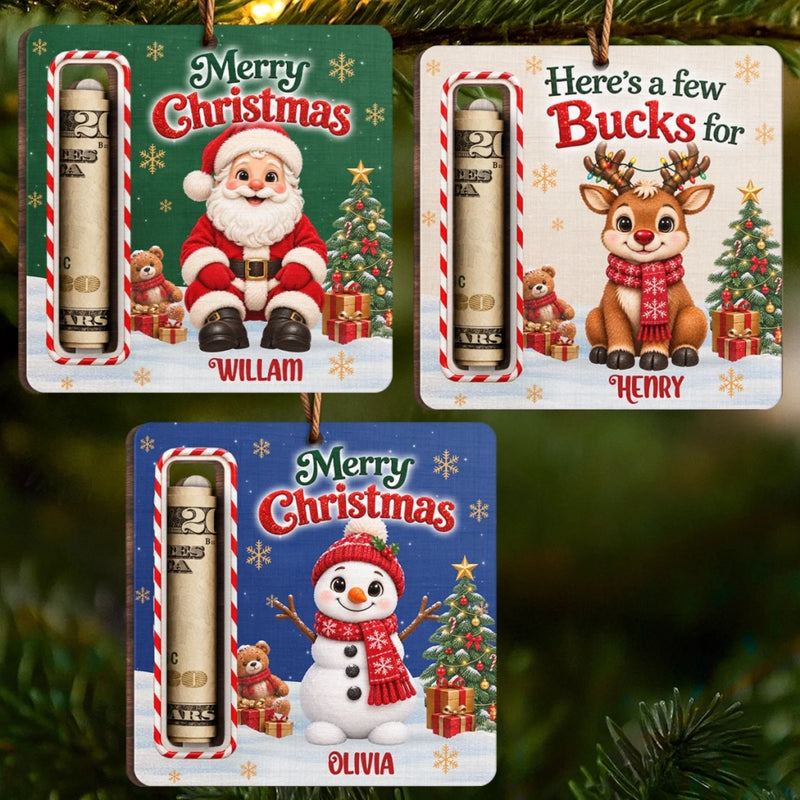 Custom Wooden Money Holder Ornament - Personalized Christmas Birthday Gifts For Kids - Merry Little Buck
