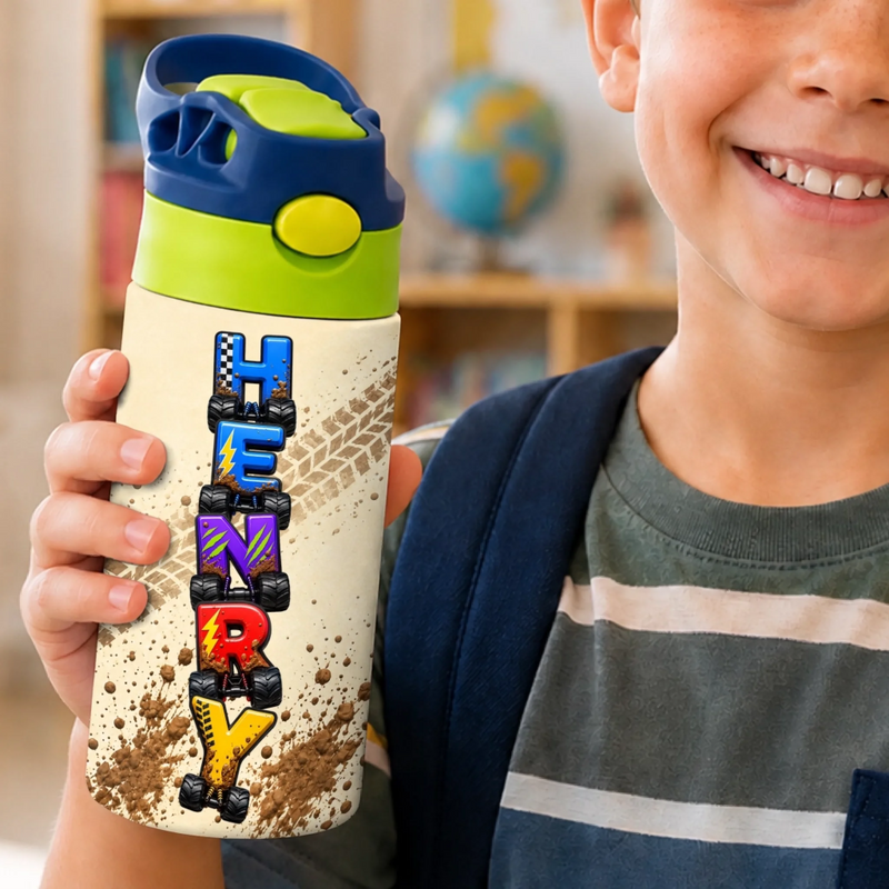 Custom Kids Insulated Water Bottle - Personalized Back To School Gifts For Kids - Little Builder Big Dreams Always
