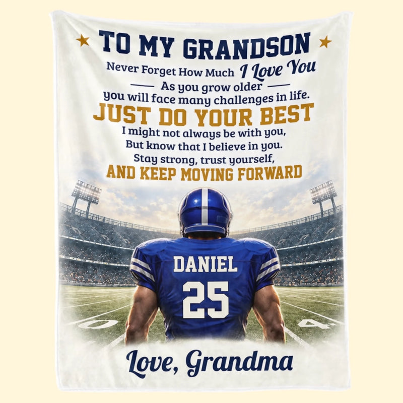 Custom American Football Blanket - Personalized Birthday Gifts For Son, Grandson, American Football Lovers, Sports Fans, Sports Lovers - Never Give Up On Dreams