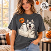 Custom Photo Funny Dog Selfie With Boo T-Shirt - Personalized Halloween Gifts For Dog Cat Lovers, Dog Dad And Mom, Cat Owners - Too Spooked To Behave