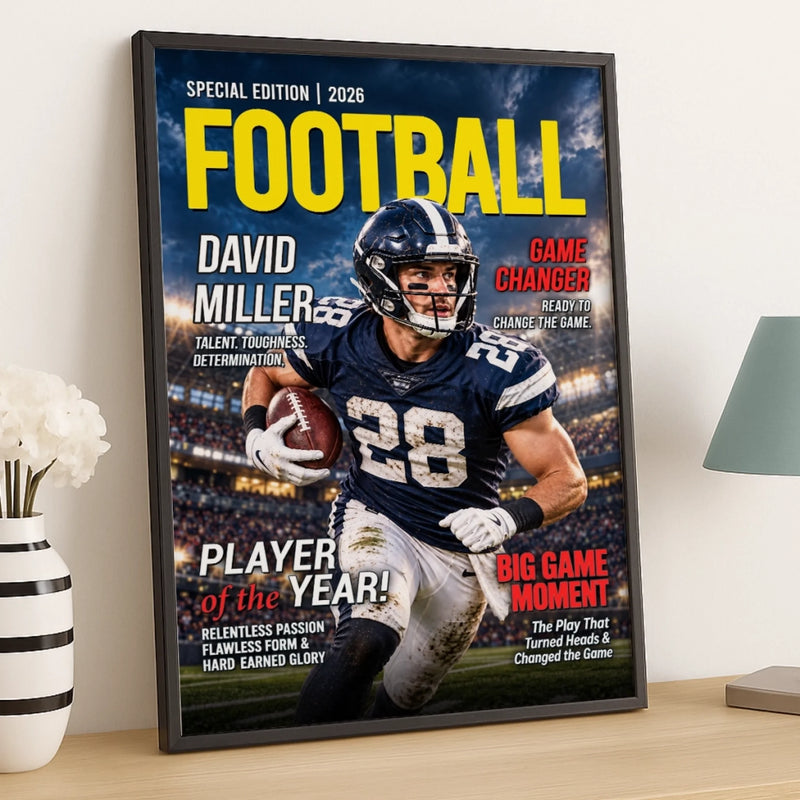 Custom Photo Magazine Vertical Poster - Personalized Birthday Gifts For Son, Grandson, American Football Lovers, Sports Fans, Sports Lovers - Built For Game Day
