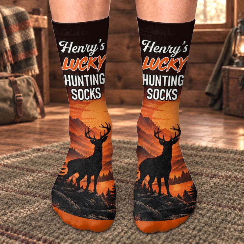 Custom Crew Socks - Personalized Birthday Hunting Gifts For Hunters, Husband, Son, Grandson, Brother, Grandpa, Dad, Yourself - Bring Good Luck Every Hunt