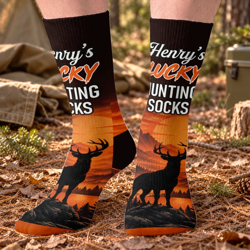 Custom Crew Socks - Personalized Birthday Hunting Gifts For Hunters, Husband, Son, Grandson, Brother, Grandpa, Dad, Yourself - Bring Good Luck Every Hunt