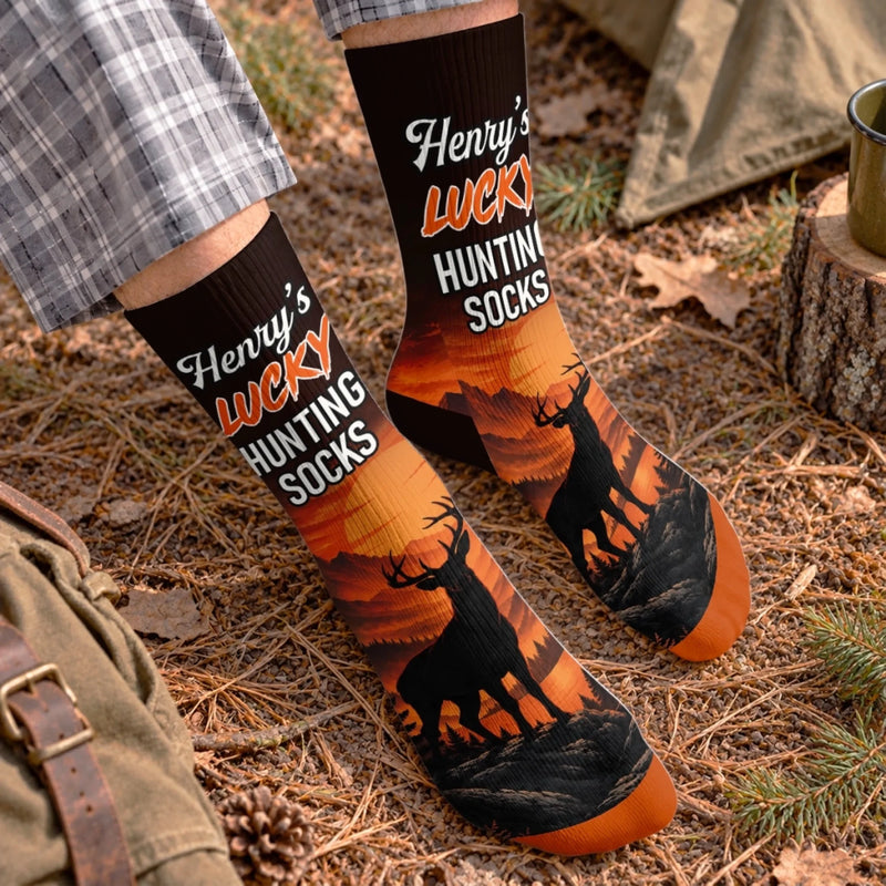 Custom Crew Socks - Personalized Birthday Hunting Gifts For Hunters, Husband, Son, Grandson, Brother, Grandpa, Dad, Yourself - Bring Good Luck Every Hunt