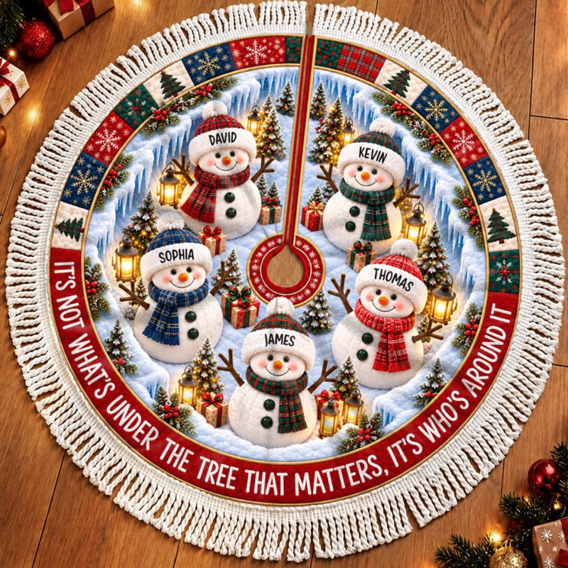 Custom Snowman Tree Skirt - Personalized Christmas Birthday Gifts For Mom, Dad, Brother, Sister - Under The Tree Together
